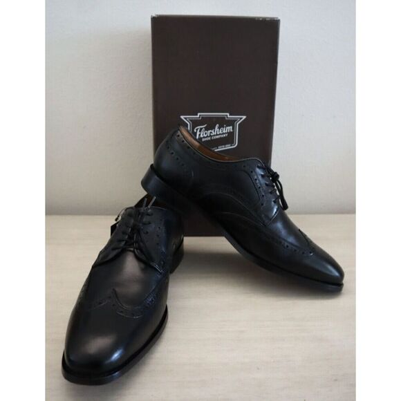Florsheim 12198-001 Men's Sz 9W Black Leather Conetta Wing Tip Oxfords - Picture 1 of 13